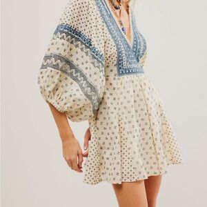 Free People Sweet Southwest Mini Dress - Tea Combo / Cream & Blue (S)